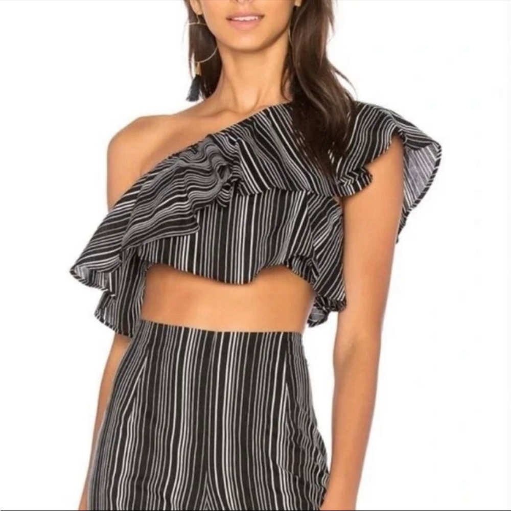 NWT For Love and Lemons Black Stripe Crop Top
